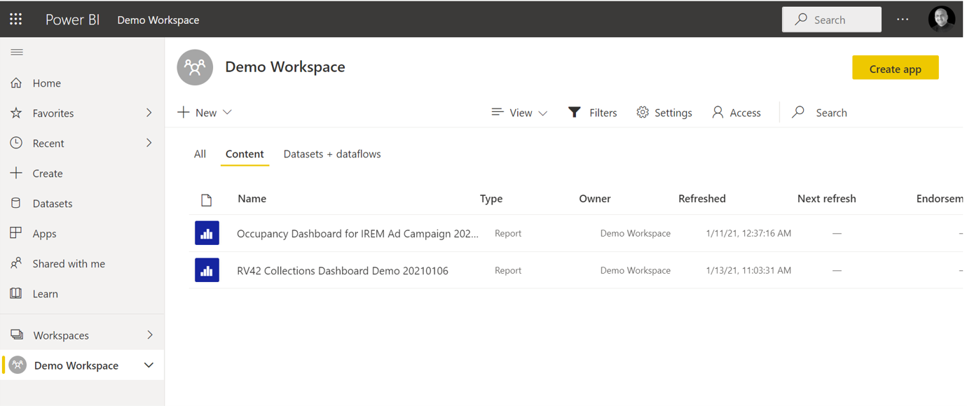 Power BI workspace configuration